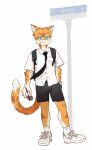 anthro better_version_at_source beverage blue_eyes bubble_tea clothing countershade_fur countershading domestic_cat felid feline felis footwear fur guaishoudm1 hi_res looking_at_viewer male mammal orange_body orange_fur school_uniform shoes slim_anthro slim_male solo standing uniform white_body white_clothing white_countershading white_footwear white_fur white_shoes