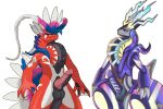  3:2 absurd_res anthro balls countershading dragon duo genitals hi_res knot koraidon legendary_pok&eacute;mon male miraidon nintendo penis pok&eacute;mon pok&eacute;mon_(species) red_body ryunishi_okami simple_background video_games white_background 