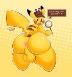 annoyed anus backsack balls big_balls big_butt black_nose brown_body brown_fur butt clothing detective_pikachu fur generation_1_pokemon genitals glistening glistening_body glistening_butt hat hat_only headgear headgear_only headwear headwear_only hi_res looking_back magnifying_glass male mostly_nude nintendo pikachu pink_anus pokemon pokemon_(species) pokemon_detective_pikachu rear_view red_cheeks solo speech_bubble tail text thick_thighs veggieafterdark yellow_balls yellow_body yellow_butt yellow_fur yellow_tail