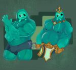 :3 belly big_bulge bottomwear bulge clothed clothing crown epic_games fortnite goo_creature goo_humanoid headgear hi_res humanoid jewelry loincloth loincloth_only male moobs necklace nipples pecs poseidon_(fortnite) rippley_(fortnite) skyfalls_hail solo solo_focus teal_body teal_nipples topless underwear underwear_only