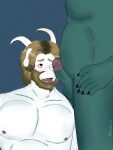 absurd_res anthro asgore_dreemurr blonde_hair blush bovid caprine claws fur genitals goat green_body hair hi_res horn king male male/male mammal mature_male monster penis penis_on_face royalty slasherkink_(artist) tongue tongue_out undertale_(series) white_body white_fur