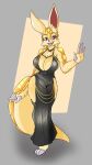 2024 anthro big_breasts black_clothing black_dress breasts cleavage clothed clothing dress eyebrows eyelashes female hi_res looking_at_viewer mammal open_mouth open_smile pangolin pink_eyes scales smile solo solratic trish_(jamoart) wide_hips yellow_body yellow_scales
