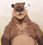  2022 anthro belly biped brown_body brown_fur capybara cariboops caviid eyes_closed eyewear fur glasses hi_res male mammal mature_male moobs overweight overweight_male rodent sleeping solo 