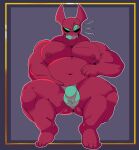 absurd_res barazoku belly big_breasts bob_velseb breasts clothing demon forbobs2 hi_res human humanoid looking_at_viewer male male/male mammal monster muscular muscular_male nude overweight pose red_body simple_background simple_eyes slightly_chubby solo strongfat thick_thighs underwear