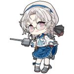  1girl adapted_turret bags_under_eyes blue_neckerchief blue_ribbon blue_sailor_collar blue_skirt brown_eyes buttons cannon chain depth_charge full_body glasses gloves gradient_hair grey_footwear grey_hair hat hirato_(kancolle) kantai_collection loafers long_sleeves looking_at_viewer machinery multicolored_hair neckerchief one-take pleated_skirt ribbon sailor_collar sailor_hat school_uniform serafuku shoes short_hair skirt smokestack solo standing thighhighs turret wavy_hair white_gloves white_headwear white_thighhighs 