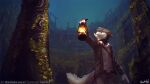  2022 5_fingers anthro canid canine clothed clothing detailed_background digital_media_(artwork) dragon fingers fur furred_dragon horn hybrid lamp lantern male mammal night outside sky solo standing star starry_sky thanshuhai white_body white_fur 