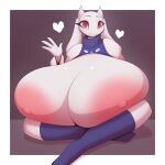 anthro areola big_areola big_breasts big_nipples boss_monster_(undertale) bovid breast_rest breast_squish breasts caprine cleavage clothed clothing crossed_legs female gesture goat heart_symbol hi_res huge_areola huge_breasts hyper hyper_breasts looking_at_viewer mammal nipples partially_clothed pink_areola presenting presenting_breasts r-mk red_eyes sitting smile solo squish toriel undertale_(series) waving waving_at_viewer white_body white_skin