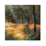  autumn autumn_leaves bare_tree bush creature day fallen_tree light_rays mimoth nature original painting_(medium) plant sapling shadow sunlight traditional_media tree 