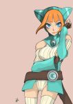  1girl absurdres animal_hood blue_eyes breasts breath_of_fire breath_of_fire_v cat_hood closed_mouth gloves highres hood iceplanet leotard lin_(breath_of_fire) looking_at_viewer orange_hair short_hair simple_background solo tail thighhighs white_leotard 