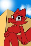 anthro breasts cloud cute_expression digital_media_(artwork) female hi_res kobold light looking_at_viewer michaelthecat scalie simple_background smile solo sunlight tail