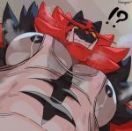 2024 ?! absurd_res anthro areola artist_name big_pecs black_areola black_body black_fur bodily_fluids ceiling clothing felid feline fur generation_7_pokemon grey_body grey_clothing grey_fur grey_shirt grey_tank_top grey_topwear hi_res incineroar inside lactating looking_at_viewer looking_down looking_down_at_viewer low-angle_view male male_lactation mammal meme multicolored_body multicolored_fur muscular muscular_anthro muscular_male nekogaki0324 nintendo nipples pecs pokemon pokemon_(species) red_body red_fur shirt smile solo sweat sweaty_clothing tank_top topwear yellow_sclera