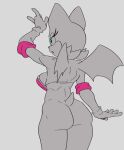 5_fingers anthro armwear bat bottomless breasts clothed clothing elbow_gloves female fingers gloves handwear hi_res mammal massivetwo monochrome open_mouth rouge_the_bat sega side_boob simple_background solo sonic_the_hedgehog_(series) wings