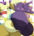 absurd_res anthro areola belly big_breasts big_butt big_hat big_nipples breasts butt digital_media_(artwork) duo female floatzel generation_4_pokemon genitals hi_res huge_breasts hyper hyper_breasts looking_at_viewer mismagius mop_(artist) nintendo nipples nude orange_body overweight overweight_anthro pokemon pokemon_(species) pussy scarf simple_background smile tail thick_thighs