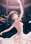  1girl arm_up armpits back black_hair blue_eyes dancing dress hiten_(hitenkei) light_smile long_hair original solo white_dress 