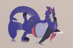 anthro beak belly big_belly blue_body blue_skin claws cmitchell fin garchomp generation_4_pokemon hi_res hybrid long_tail male nintendo pokemon pokemon_(species) solo tail vore wings