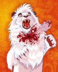 2012 abstract_background absurd_res blood blue_eyes bodily_fluids brown_nose bullet claws death digital_drawing_(artwork) digital_media_(artwork) felid feral fur gore graystripe64 hi_res kimba_the_white_lion lion male male_feral mammal mane open_mouth orange_background osamu_tezuka panja pantherine pawpads paws shaded sharp_teeth simple_background solo teeth white_body white_fur wounded yellow_sclera
