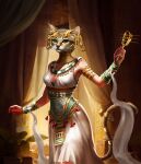 accessory age_of_mythology anthro bast breasts clothing collar_ring deity ear_piercing egyptian_clothing egyptian_mythology felid feline felis female furgonomics hi_res humanoid jewelry mammal middle_eastern_mythology mythology piercing ring sand_cat solo tail tail_accessory tail_jewelry tail_ring unknown_artist whiskers