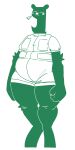 2024 absurd_res anthro arm_tuft bear biped bottomwear claws clothed clothing elbow_tuft eyes_closed finger_claws green_and_white green_body hi_res leg_tuft male mammal monochrome neck_tuft overweight overweight_anthro overweight_male pomegraniter round_ears shirt shorts simple_background solo standing topwear tuft white_background
