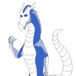 2019 2_horns 5_fingers anthro artist_name bald beard belly_scales biped blue_beard blue_body blue_facial_hair blue_mane blue_scales blue_sclera chameleon claws countershade_torso countershading digital_drawing_(artwork) digital_media_(artwork) dragon eastern_dragon facial_hair facial_horn finger_claws fingers flat_colors forearms forked_horn half-length_portrait head_horn horn humanoid_hands hybrid light_horn lizard long_neck long_tail looking_at_hand male male_(lore) mane monotone_horn mythological_creature mythological_scalie mythology no_eyebrows nose_horn nude portrait reptile scaled_forearms scales scalie simple_background snout solo standing striped_horn stripes tabbyseraph tail three-quarter_view white_background white_body white_claws white_countershading white_horn white_scales white_tail