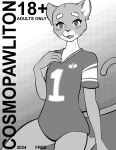 ambiguous_gender anonymous_artist anthro black_and_white clothing college_student cosmo_(byu) cover felid feline hi_res jersey looking_at_viewer magazine magazine_cover male_(lore) mammal mascot monochrome simple_background smile solo