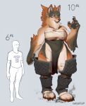 anthro black_body black_fur bottomwear breasts canid canine canis chest_wraps clothed clothing duo female fur hi_res human kantasfluff larger_female loincloth male mammal muscular orange_body orange_fur size_difference skimpy thick_thighs wolf wraps