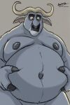 anthro belly big_belly bovid bovine cape_buffalo chief_bogo disney eyebrows grey_background hi_res husky2paws male male_anthro mammal moobs navel nipples nude overweight overweight_anthro overweight_male simple_background solo zootopia