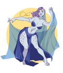 anthro belly_dancer belly_dancer_outfit bra clothing felid female hair intentfeline katfishcom mammal markings midriff navel pantherine pinup pose purple_clothing purple_hair seductive snow_leopard spots spotted_body underwear