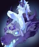 2024 absurd_res anthro bovid breasts canid canine canis caprine digitigrade duo featureless_breasts featureless_crotch female floating_head_creature fur glowing glowing_eyes glowing_mouth gradient_background hi_res hooves kindred_(lol) lamb_(lol) league_of_legends leg_markings lethalbliss long_ears male male/female mammal mane markings mask navel pose purple_body purple_fur riot_games shadow_creature sheep simple_background sitting sitting_on_another slim small_breasts small_waist spread_legs spreading teeth thigh_markings white_body white_fur wolf wolf_(lol)