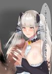  1boy 1girl absurdres azur_lane bare_shoulders between_breasts black_dress black_ribbon breasts censored cleavage clothed_female_nude_male detached_collar dress feather_dress formidable_(azur_lane) frilled_dress frills grey_background grey_hair hair_ribbon highres kujuharu large_breasts large_penis long_hair male_pubic_hair mosaic_censoring necktie necktie_between_breasts nude penis pubic_hair red_eyes ribbon simple_background steaming_body translation_request twintails two-tone_dress two-tone_ribbon upper_body white_ribbon 