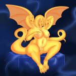  1:1 3_heads anthro aquas_sirenix areola bedroom_eyes big_breasts breasts claws crossgender curvy_figure digital_media_(artwork) dragon female genitals godzilla_(series) hi_res horn hydra kaiju king_ghidorah membrane_(anatomy) membranous_wings monster mtf_crossgender multi_head narrowed_eyes nipples nude pose presenting presenting_pussy pussy red_eyes scalie seductive simple_background sitting slightly_chubby smile solo spread_wings thick_thighs toe_claws toho touching_breast wide_hips wings yellow_body 