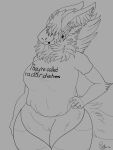 2024 anthro big_breasts big_ears big_hair bottomless breasts clothed clothing digital_drawing_(artwork) digital_media_(artwork) english_text female fluffy genitals hair hand_on_hip hi_res machine neck_tuft protogen pussy ryshokka_syre ryshokka_syre_(artist) screen screen_face shirt sketch smile solo text thick_thighs topwear tuft