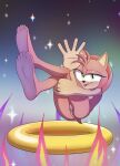  amy_rose anthro anus arts_eidolon barefoot bent_legs breasts butt digital_media_(artwork) eulipotyphlan feet female genitals gesture green_eyes hair hand_gesture hedgehog hi_res looking_at_viewer mammal nude pink_body pussy raised_leg ring sega soles solo sonic_the_hedgehog_(series) tail tongue tongue_out 