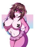  2024 3:4 absurd_res anthro aquakey big_breasts blush bodily_fluids breasts canid canine clothed clothing digital_media_(artwork) female fox hair hi_res lagomorph leporid looking_at_viewer mammal open_mouth pink_body rabbit simple_background smile solo 