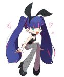  6u6y_iii :d animal_ear_hairband animal_ears aqua_eyes armband arms_at_sides black_choker black_footwear blue_hair blunt_bangs bow_choker breasts bright_pupils choker cleavage dark_blue_hair fake_animal_ears fishnets full_body hairband happy heart high_heels invisible_chair knees_together_feet_apart lone_nape_hair long_hair looking_to_the_side multicolored_hair open_hands open_mouth panty_&amp;_stocking_with_garterbelt pigeon-toed pink_hair playboy_bunny rabbit_ear_hairband rabbit_ears rabbit_tail simple_background sitting smile solo stocking_(psg) streaked_hair tail three_quarter_view twintails v-neck white_armband white_background white_pupils 