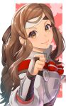  1girl aduti_momoyama armor brown_eyes brown_hair closed_mouth eyelashes fire_emblem fire_emblem_fates fire_emblem_heroes hana_(fire_emblem) hana_(resplendent)_(fire_emblem) headband highres official_alternate_costume pink_lips solo upper_body 