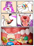  2020 absurd_res anthro bodily_fluids candy canid canine canis comic comic_panel dessert domestic_dog duo extreme_size_difference female food fox hi_res m&amp;m&#039;s macro male male/female mammal mars_incorporated mawplay micro mouth_shot open_mouth saliva size_difference teeth thaismotosuwa tongue tongue_out vore 