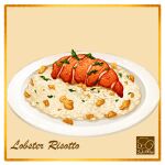  artist_logo border food food_focus food_name highres lobster meat no_humans original plate risotto white_border yellow_background yuki00yo 