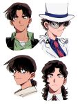  4boys black_hair blue_eyes blue_shirt character_request collared_shirt cropped_shoulders curly_hair glasses hat highres kaitou_kid meitantei_conan multiple_boys necktie red_necktie s_ss_x3 shirt smile top_hat undershirt v-shaped_eyebrows white_hat 