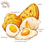  artist_logo egg_(food) food food_focus food_name fried_egg highres no_humans omelet original scrambled_egg softboiled_egg yuki00yo 