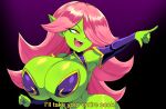  absurd_res big_breasts breasts dart_(thecon) eyelashes female fingers goblin green_body green_skin hair hi_res huge_breasts humanoid_pointy_ears not_furry open_mouth open_smile pasties pink_hair pupils smile solo thecon 