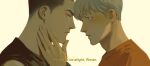  2boys adam_parrish black_hair blonde_hair blue_eyes buzz_cut catbishonen crying english_text eye_contact face-to-face freckles from_side highres looking_at_another male_focus multiple_boys ronan_lynch short_hair streaming_tears tears the_raven_cycle upper_body very_short_hair yaoi 