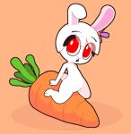  2018 accessory anthro big_eyes carrot carrots_(starbirbz) female flower flower_in_hair food fur hair hair_accessory hi_res lagomorph leporid mammal orange_background plant rabbit red_eyes simple_background sitting_on_object solo starbirbz vegetable white_body white_fur 