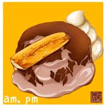  artist_logo cream food food_focus highres no_humans original pastry yellow_background yuki00yo 