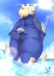  2022 anthro artist_logo artist_name back_rolls belly big_belly big_breasts big_butt biped blue_body breasts butt cheek_tuft cloud curvy_figure cute_fangs eyelashes facial_tuft female generation_5_pokemon genitals hi_res horn huge_thighs innie_pussy kemono light logo looking_at_viewer looking_back looking_back_at_viewer low-angle_view mammal marine naturally_censored nintendo nude obese obese_anthro obese_female open_mouth overweight overweight_anthro overweight_female partially_submerged pinniped pokemon pokemon_(species) pokemorph pussy rear_view samurott sea sea_lion solo spikes standing sun sunlight thick_thighs tuft usssar12 voluptuous water wet wet_body white_tuft wide_hips yellow_eyes 