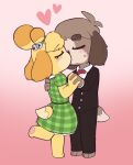 absurd_res animal_crossing anthro blush bow_tie brother_(lore) brother_and_sister_(lore) canid canine canis clothing digby_(animal_crossing) domestic_dog dress duo female heart_symbol hi_res incest_(lore) isabelle_(animal_crossing) kiss_on_lips kissing male mammal nintendo porldraws shih_tzu sibling_(lore) simple_background sister_(lore) suit toy_dog twincest_(lore) twins_(lore) 