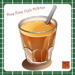  artist_logo cup drink drinking_glass food food_focus food_name highres milk_tea no_humans original spoon yuki00yo 
