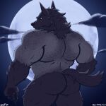  angry anthro back_hair body_hair butt canid canine full_moon hairy_back hi_res looking_at_viewer looking_back looking_back_at_viewer male mammal moon muscular muscular_male mythological_canine mythological_creature mythology nanoff nude partial_transformation rear_view solo were werecanid werecanine werewolf 