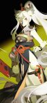 anthro archery asian_clothing bow_(weapon) canid canine canis clothing east_asian_clothing female hakuro_(onmyoji) hi_res japanese_clothing looking_at_viewer mammal ranged_weapon red_eyes simple_background solo weapon wolf wxyjs1997 