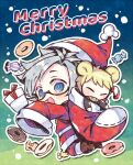  :d animal_ears atou_haruki black_jacket blonde_hair blue_eyes bright_pupils candy chibi chinese_commentary christmas closed_eyes commentary_request doughnut english_text food glasses hat in_container in_sack jacket jin_bao kanou_aogu long_sleeves male_focus merry_christmas mouse_boy mouse_ears no_mouth open_clothes open_jacket ribbed_sweater sack saibou_shinkyoku santa_costume santa_hat short_hair sleeves_past_fingers sleeves_past_wrists smile sweater turtleneck turtleneck_sweater white_hair white_pupils wrapped_candy yellow_sweater 