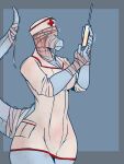  + absurd_res anthro bandage blood blue_body bodily_fluids breasts clothing fangs female headgear headwear hi_res nurse_clothing nurse_headwear nurse_uniform portrait scalie solo syringe the_man three-quarter_portrait uniform 